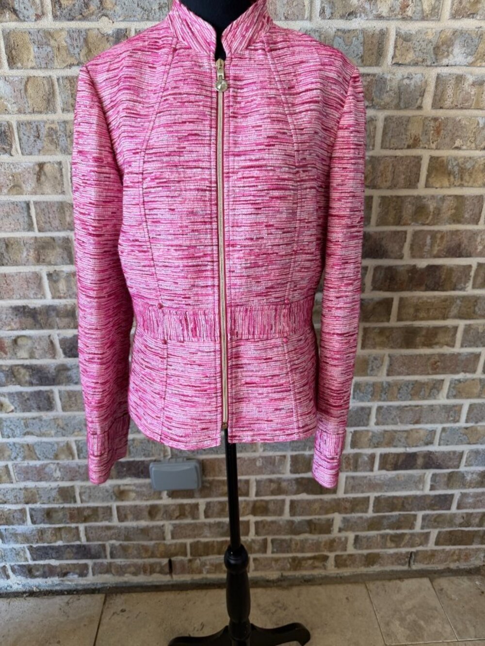 Versace Jeans tweed jacket peony pink size US 14 front zip business casual